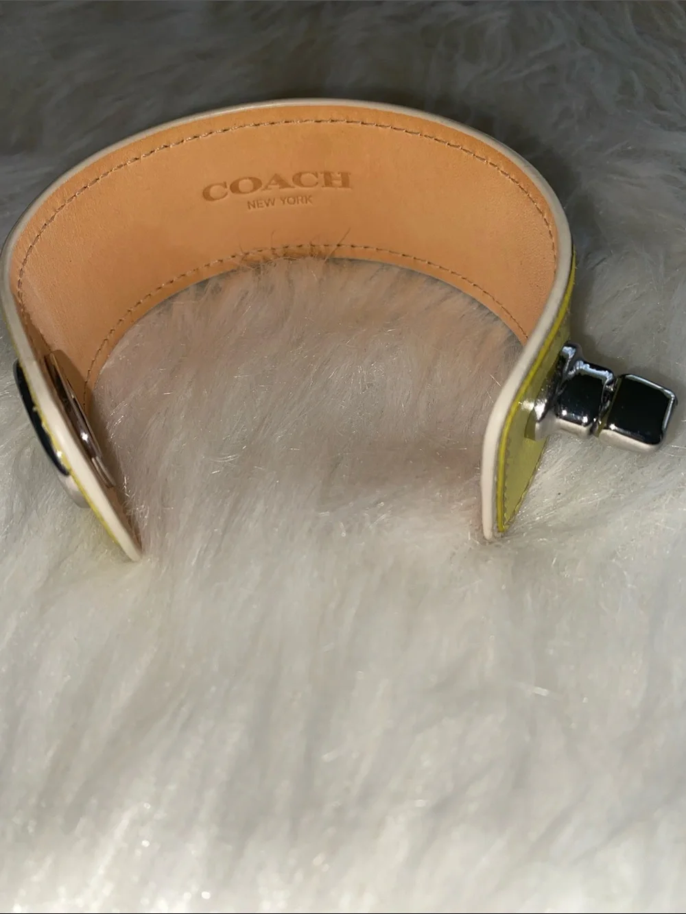 Coach Yellow Leather Turnlock Cuff Bracelet